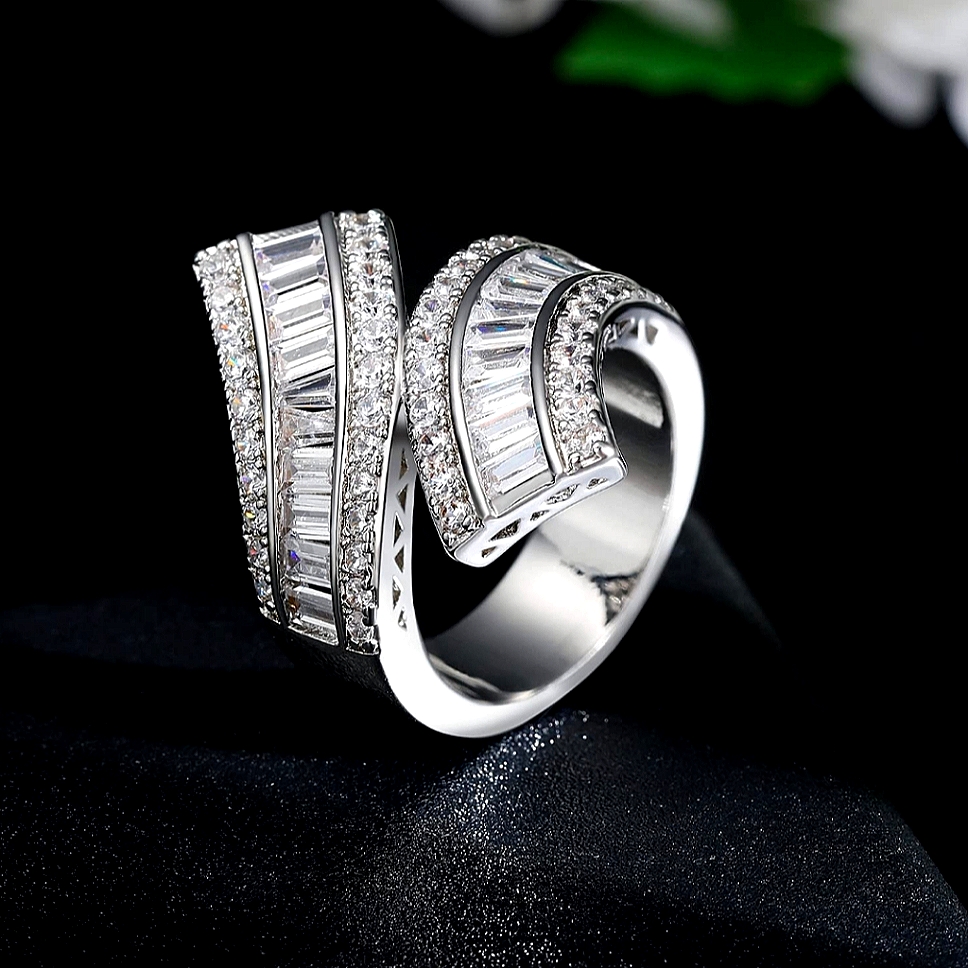 18k White Gold Plated Diamond Cz Loaded Ring